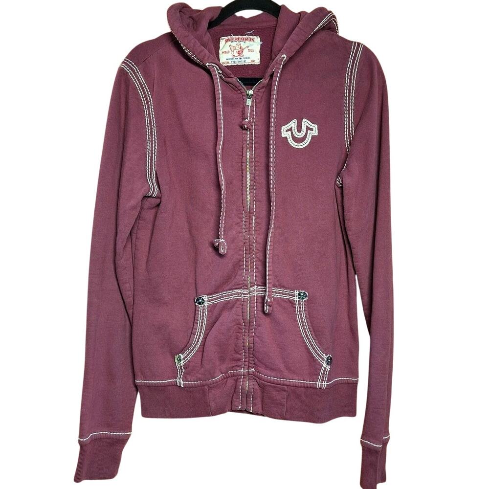 True religion Y2K Vintage thick stitch fullzip hoodie purple horse shoe western